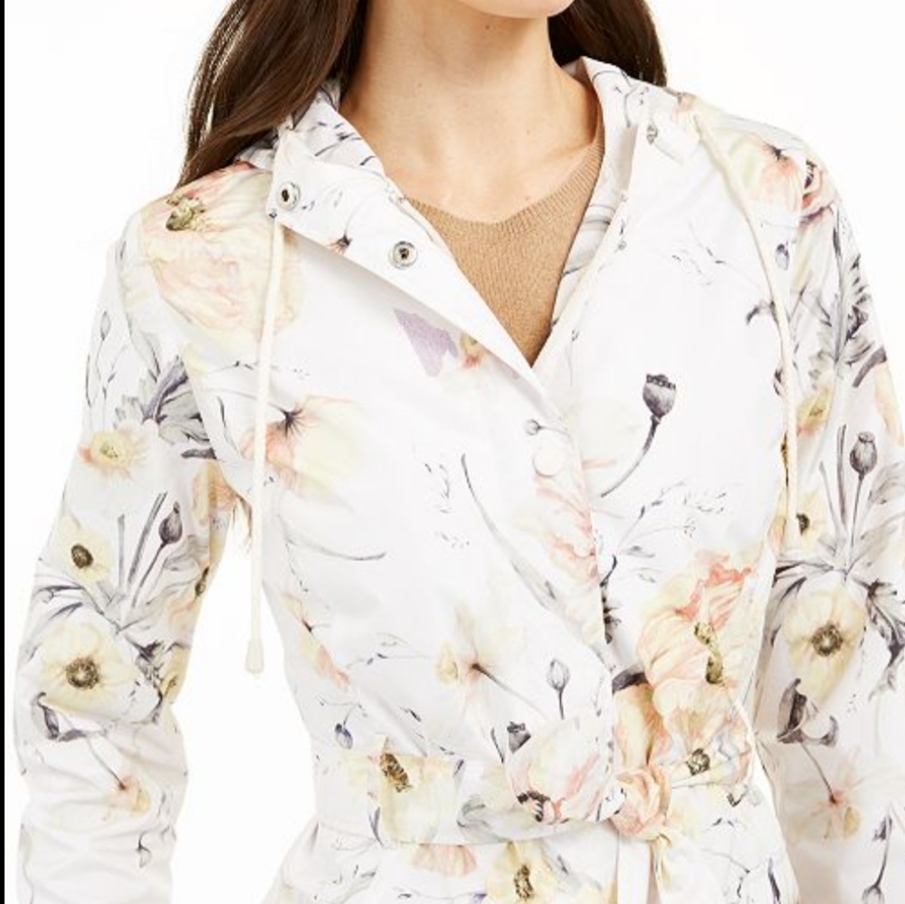 🌷 KENSIE FLORAL PRINT WATER RESISTANT TRENCH COAT LARGE NEW WITH TAGS - Picture 2 of 6